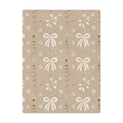 Minky baby blanket in taupe and cream, Ribbon Meadow print