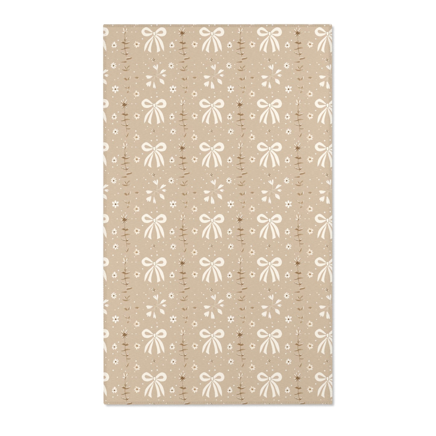 Bow and daisy nursery area rug in cream on soft taupe