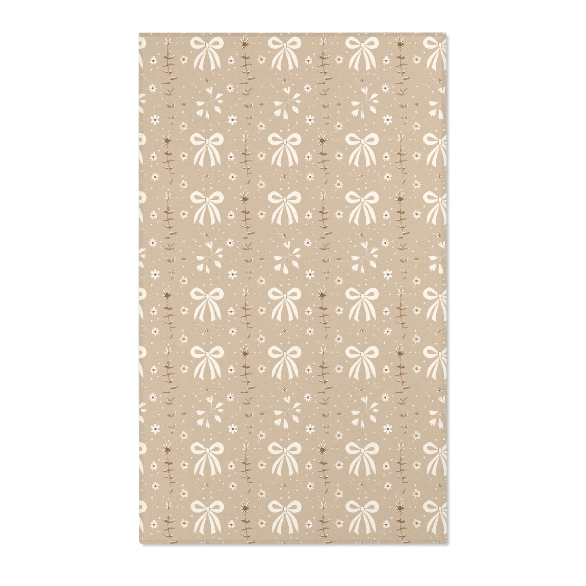 Bow and daisy nursery area rug in cream on soft taupe