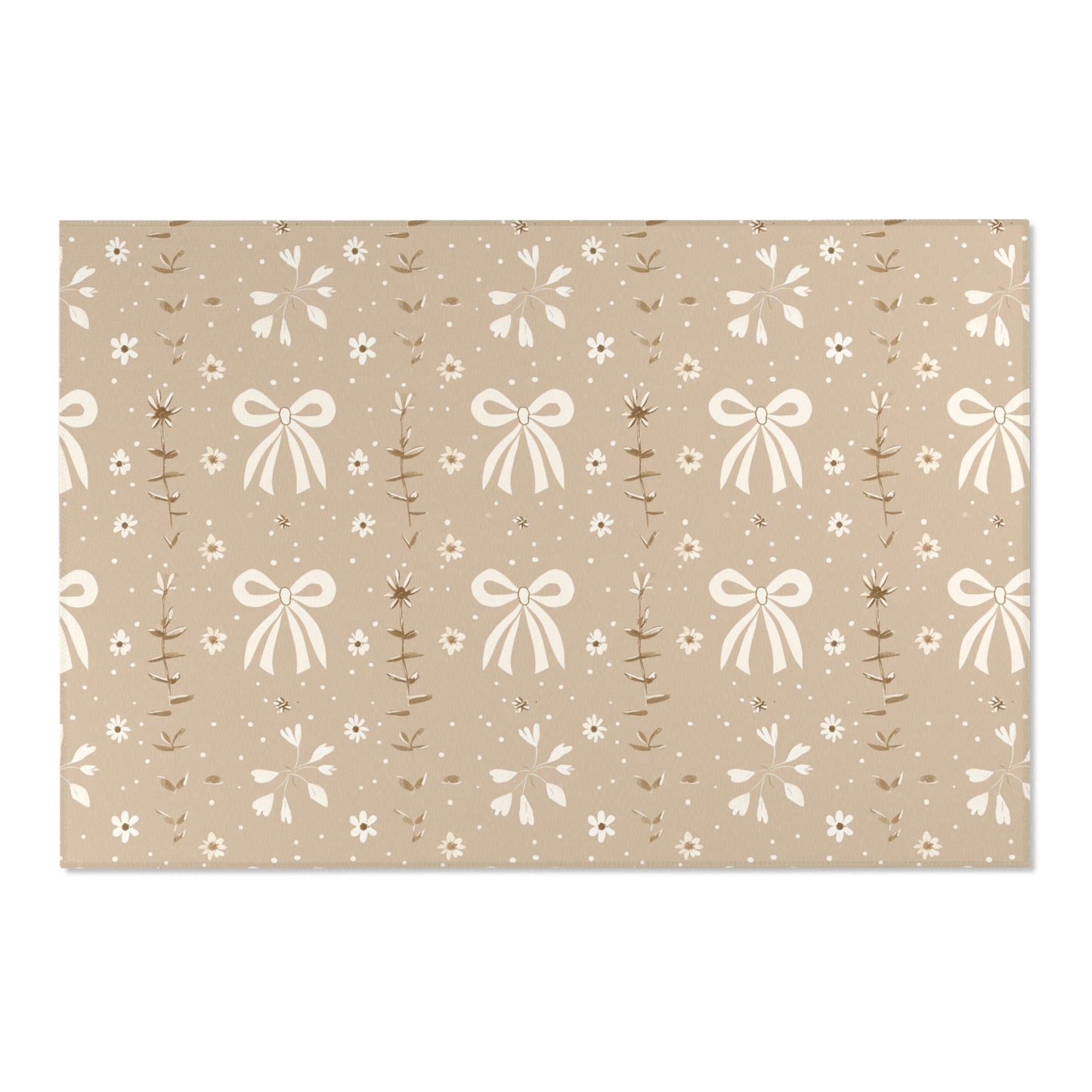 Low pile nursery rug with cream bows on a taupe ground