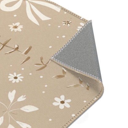 Ribbon Meadow rug print detail in cream on taupe