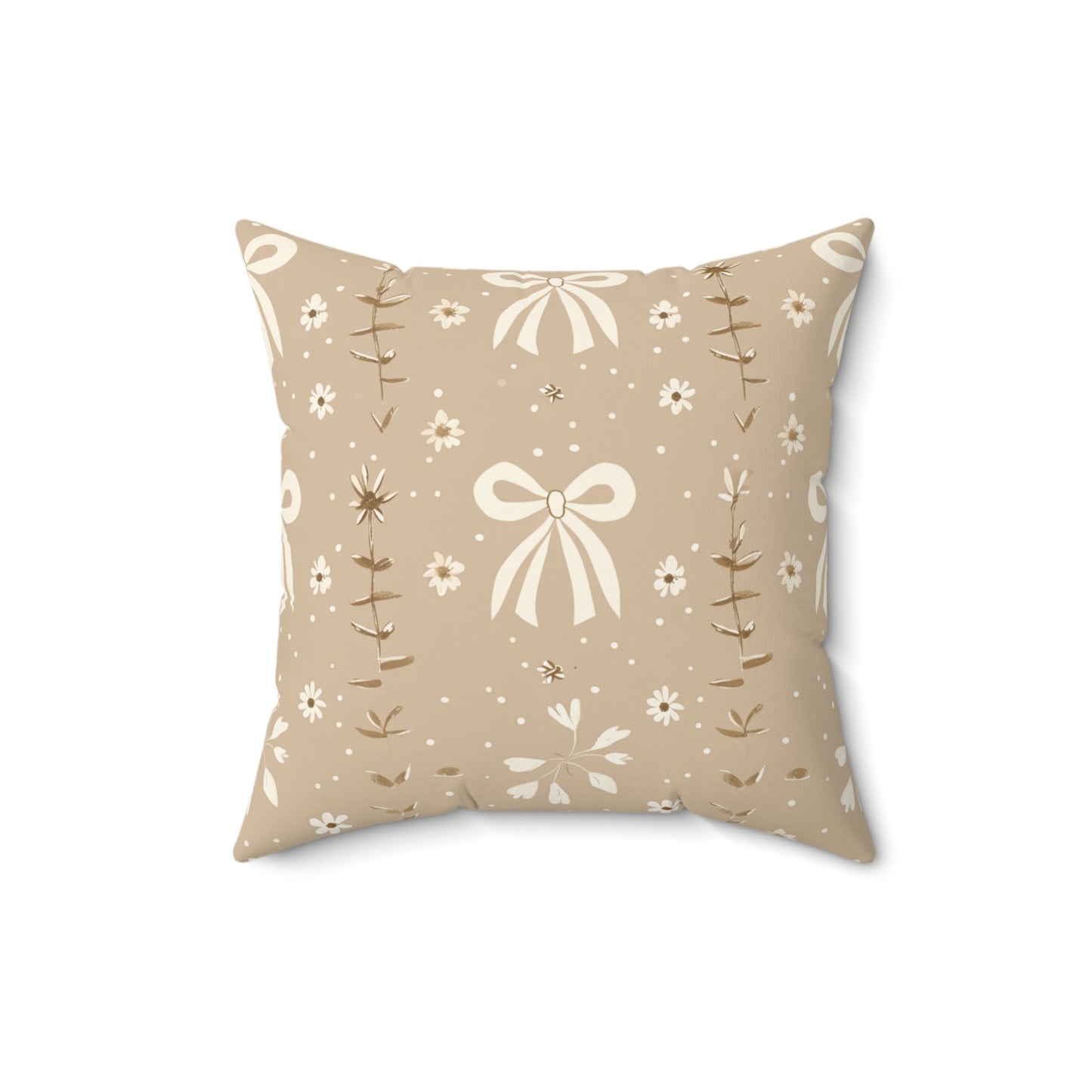 Faux suede nursery pillow with cream bows and daisies