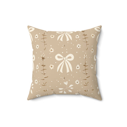 Faux suede nursery pillow with cream bows and daisies