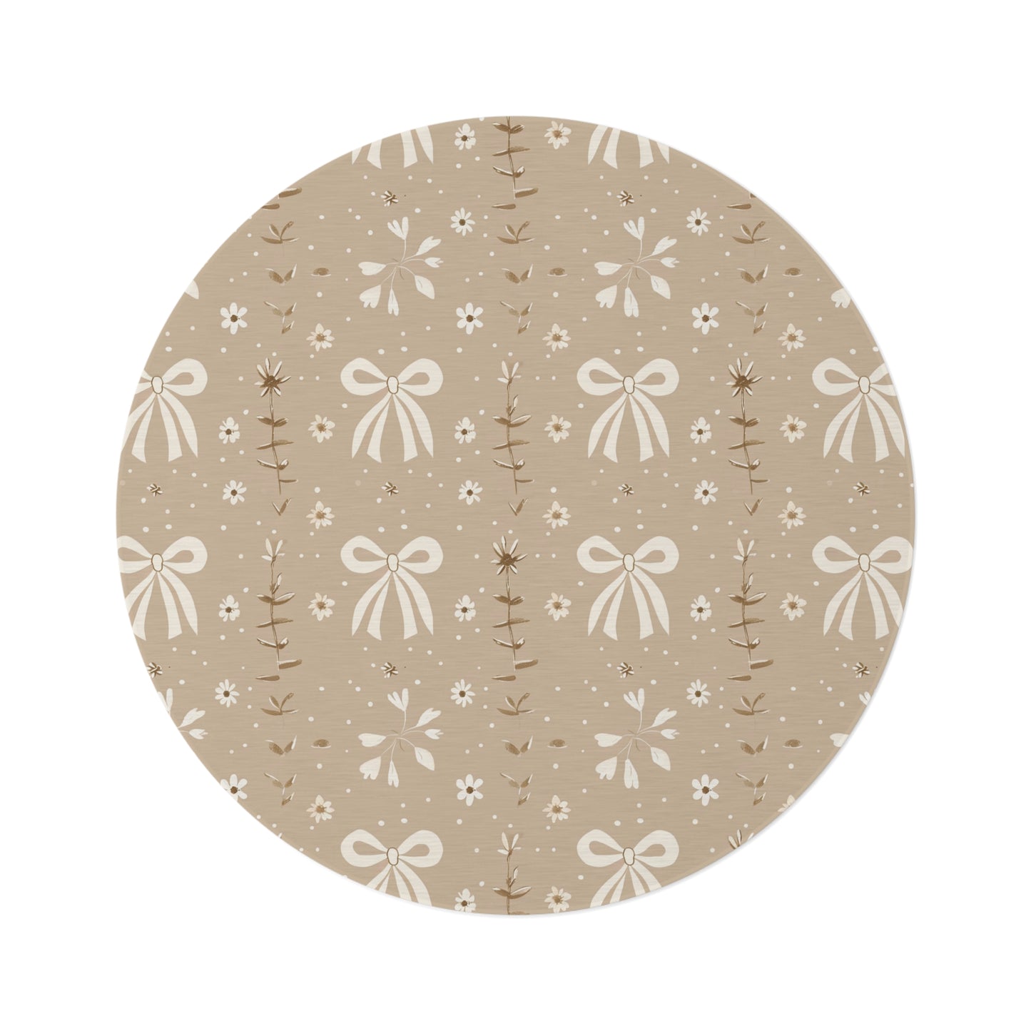 Ribbon Meadow round nursery rug on a baby room floor