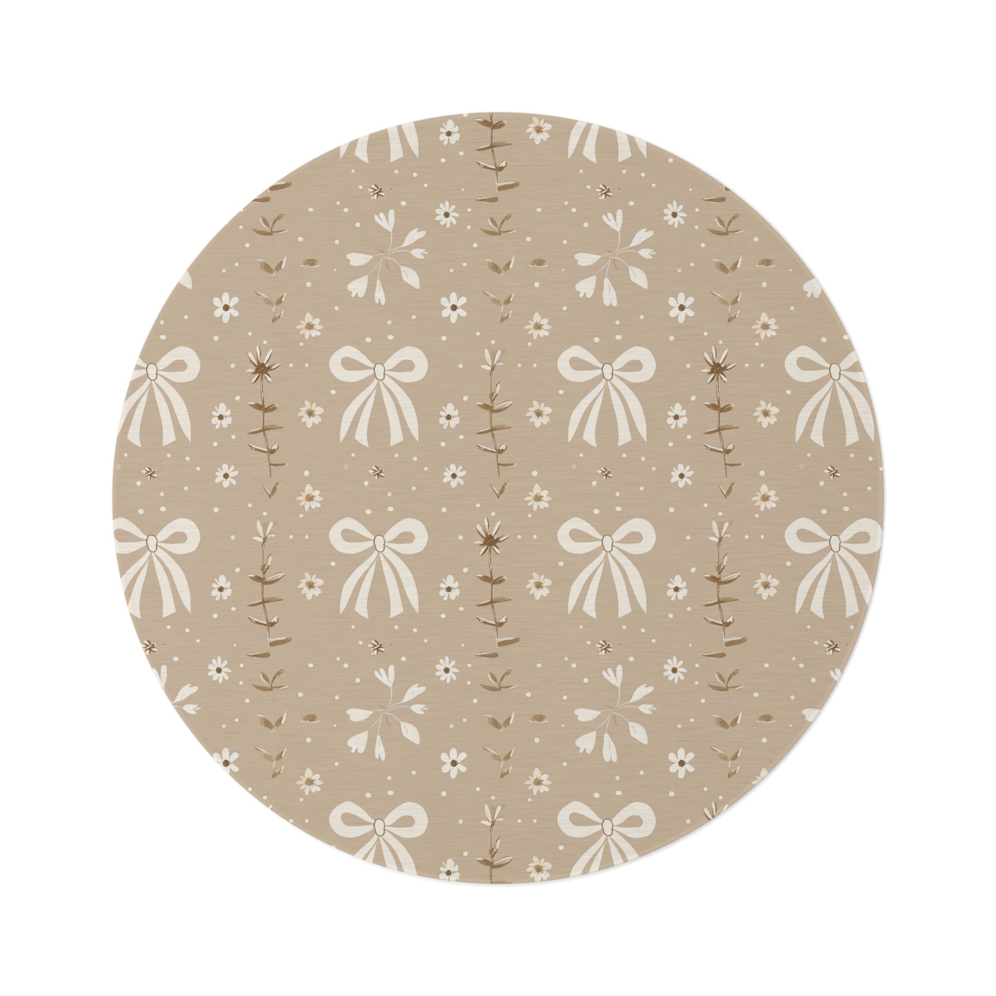 Ribbon Meadow round nursery rug on a baby room floor