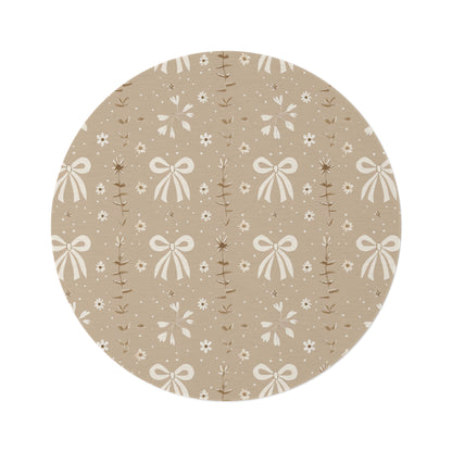 Ribbon Meadow round nursery rug on a baby room floor