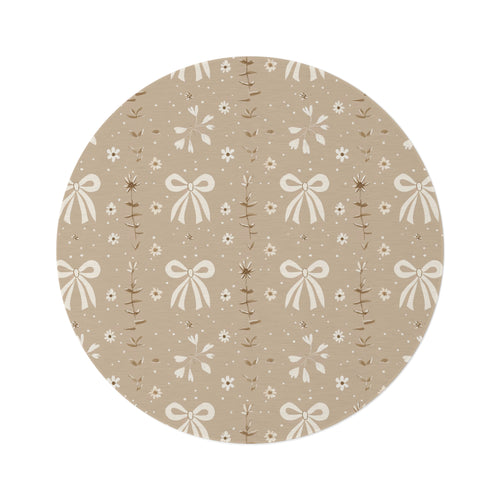 Ribbon Meadow round nursery rug on a baby room floor