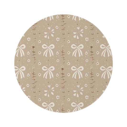 Ribbon Meadow round nursery rug on a baby room floor