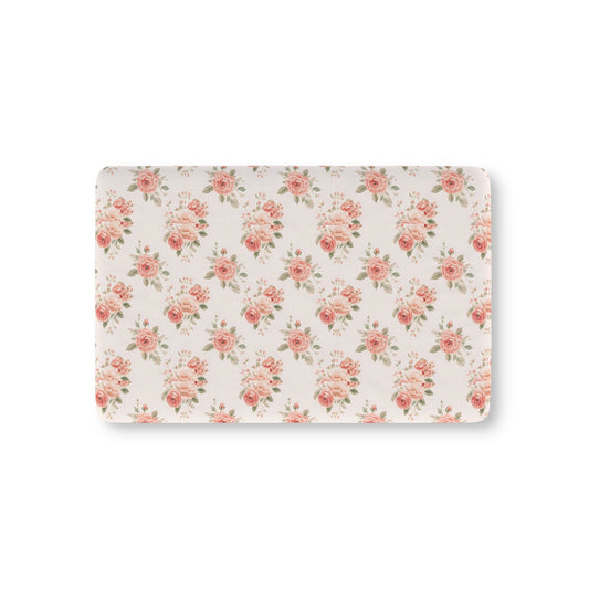 Rose Bouquet fitted crib sheet on a nursery crib mattress