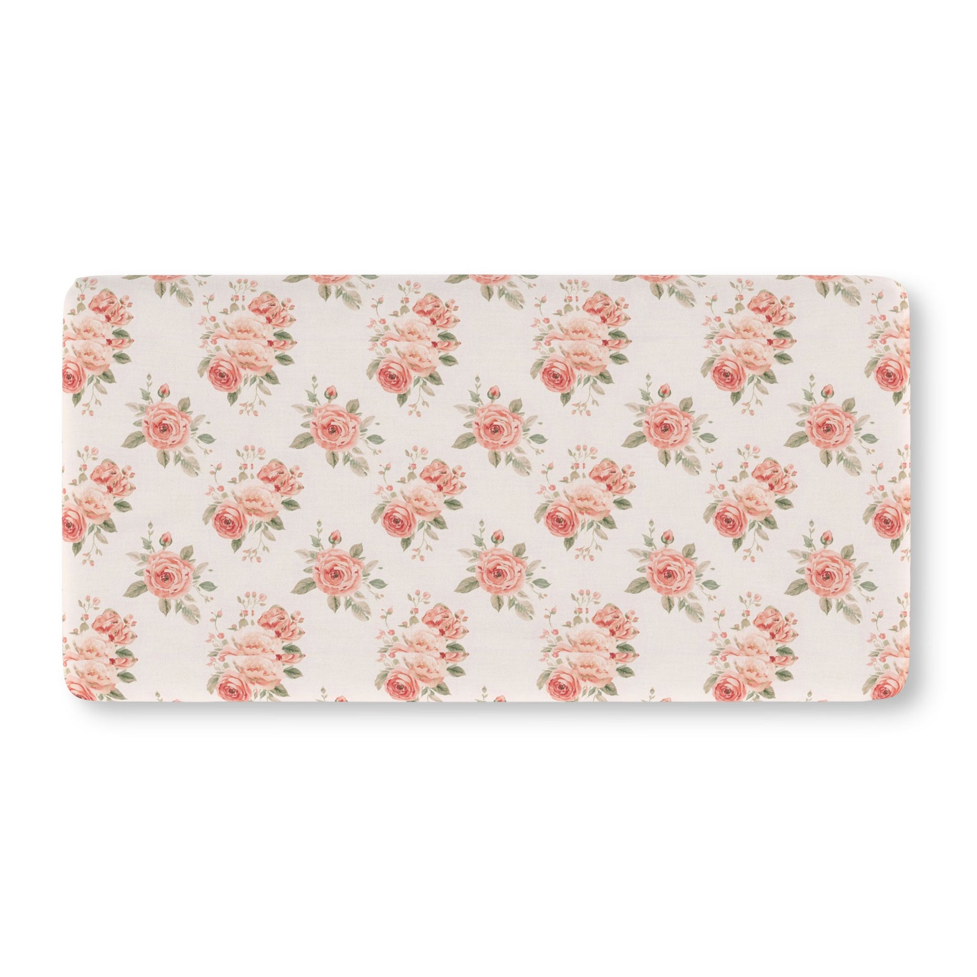 Fitted crib sheet with watercolour blush rose bouquets