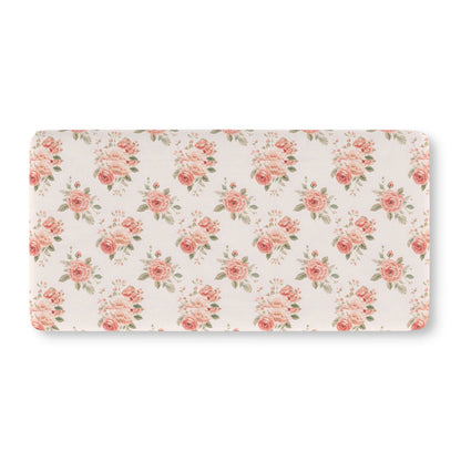 Fitted crib sheet with watercolour blush rose bouquets