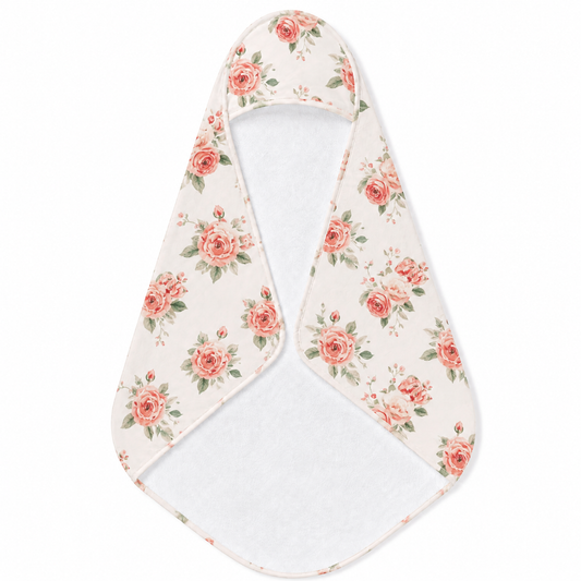Rose Bouquet hooded baby towel wrapped around a baby