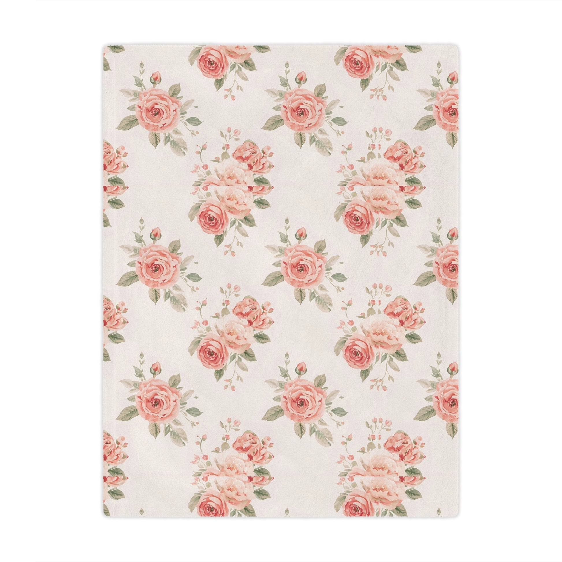 Minky baby blanket in blush and sage, Rose Bouquet print