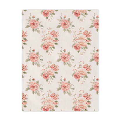 Minky baby blanket in blush and sage, Rose Bouquet print