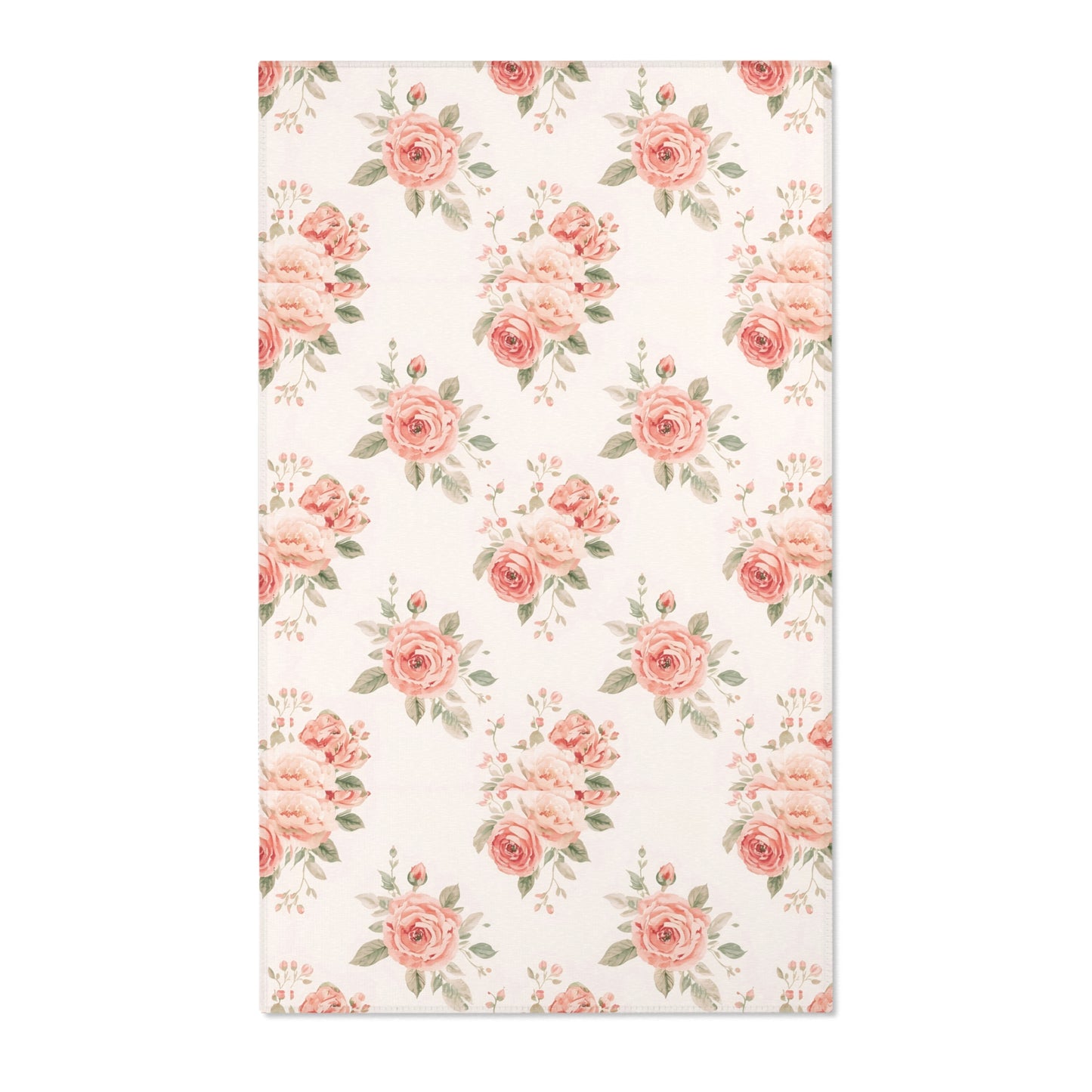 Blush floral nursery area rug with rose bouquets on off-white