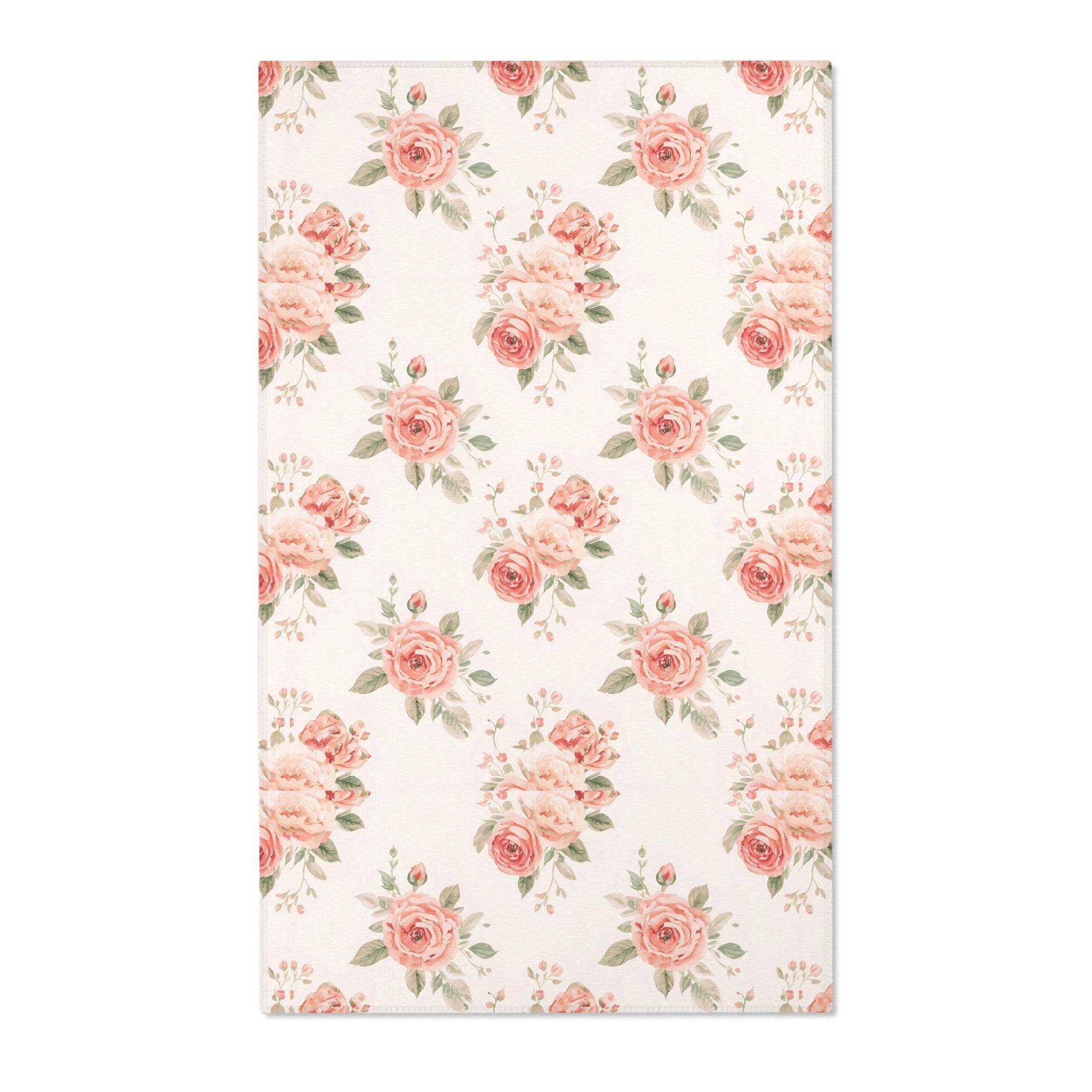 Blush floral nursery area rug with rose bouquets on off-white