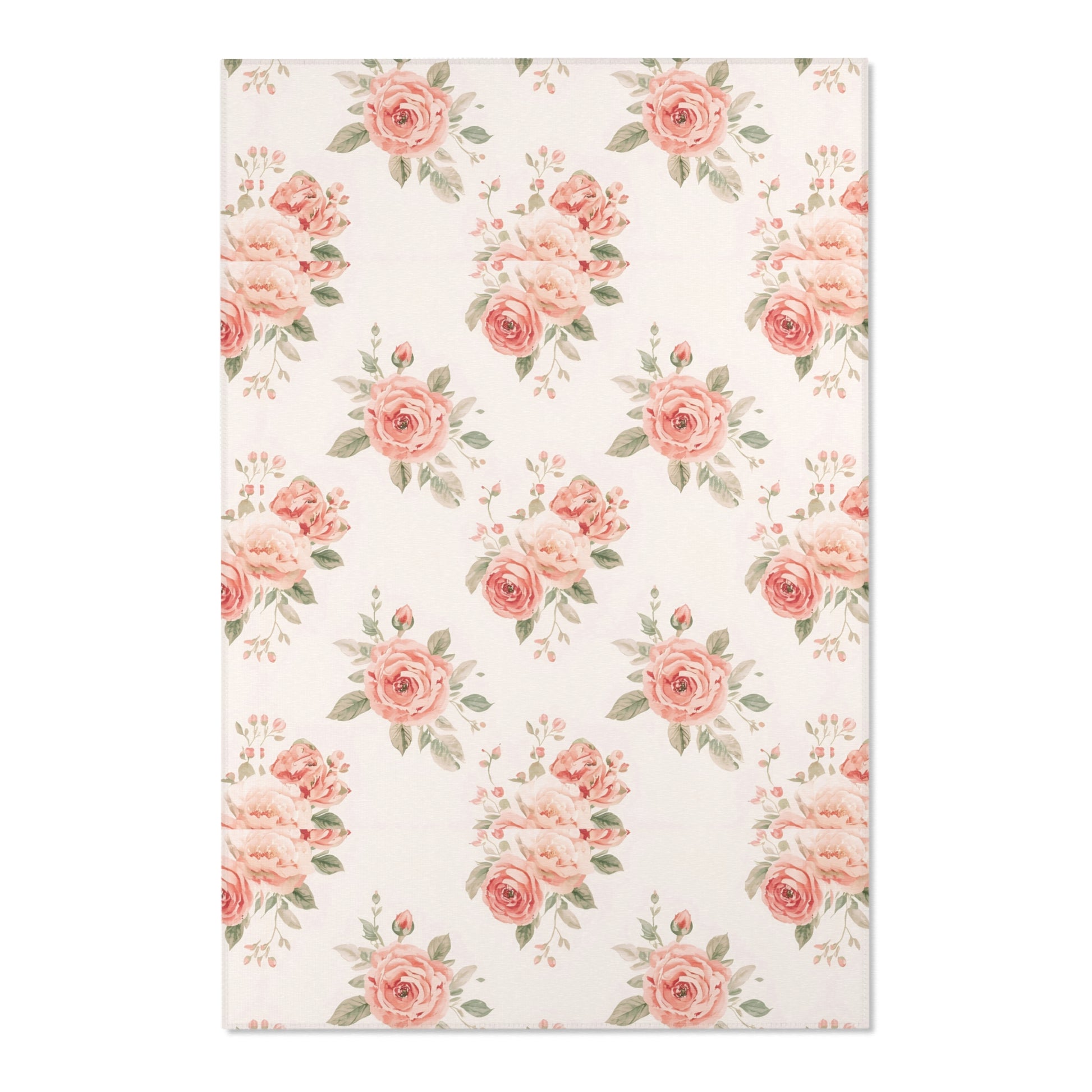 Close detail of the rose bouquets on the nursery area rug