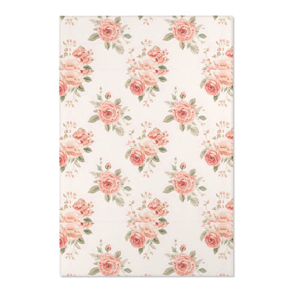 Close detail of the rose bouquets on the nursery area rug