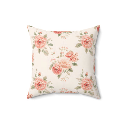 Nursery pillow in blush and coral, Rose Bouquet print