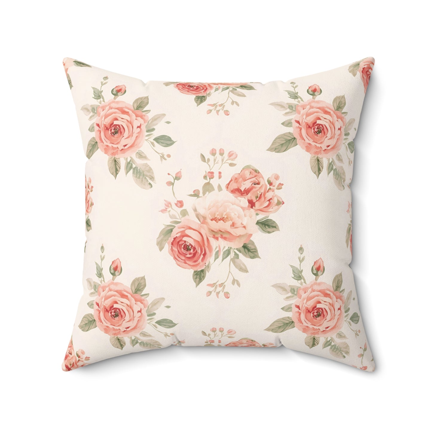 Faux suede pillow with rose posies, buds and sage leaves