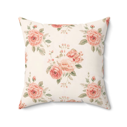 Faux suede pillow with rose posies, buds and sage leaves