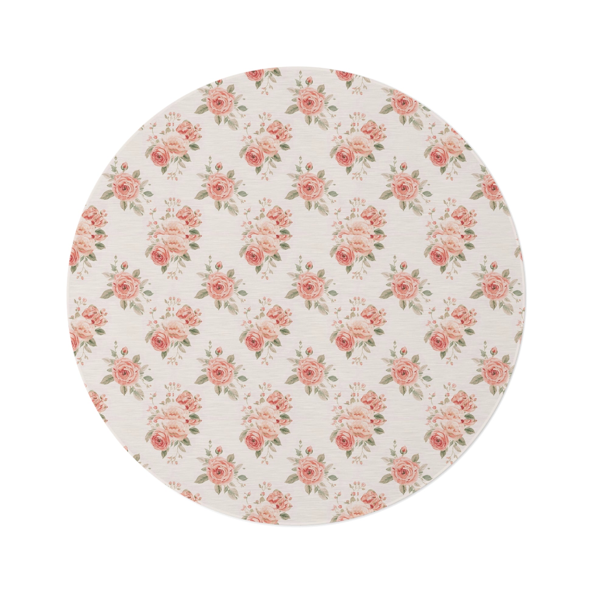 Rose Bouquet round nursery rug on a baby room floor