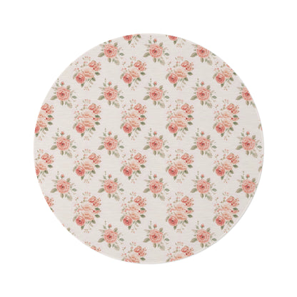 Rose Bouquet round nursery rug on a baby room floor