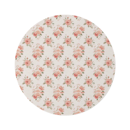 Rose Bouquet round nursery rug on a baby room floor