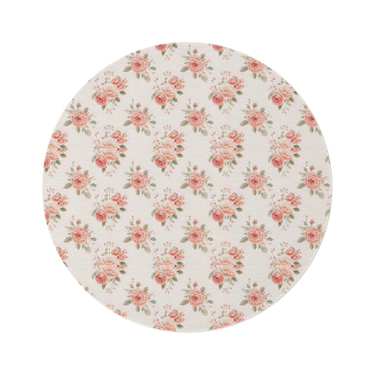 Rose Bouquet round nursery rug on a baby room floor