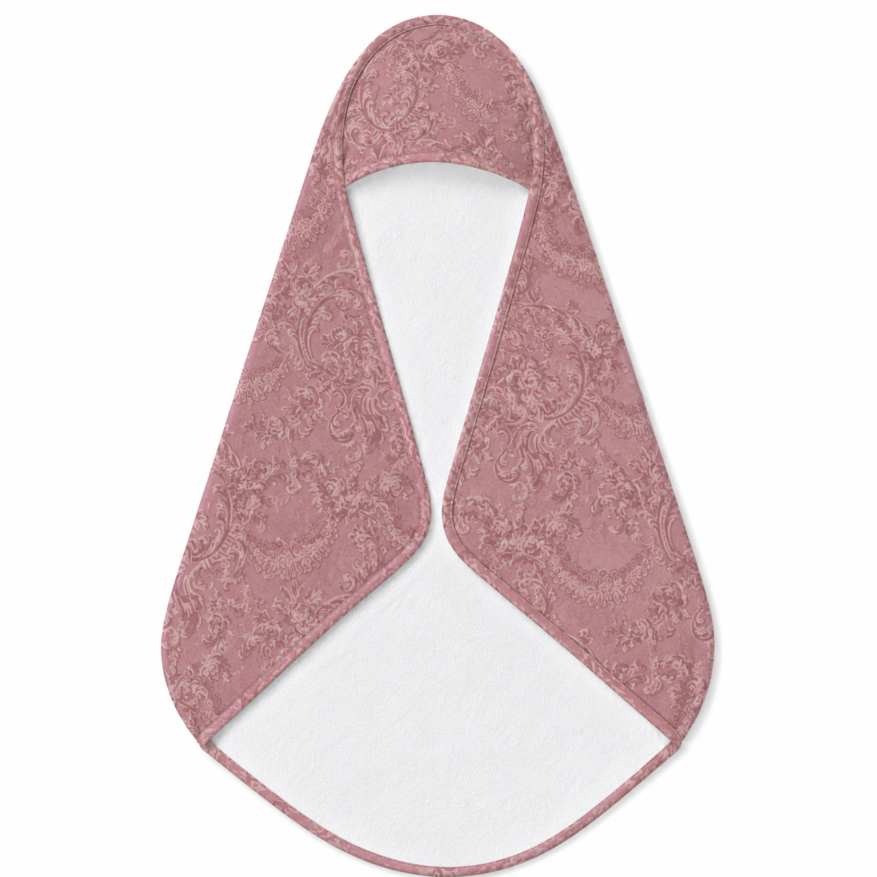 Rose Damask hooded baby towel wrapped around a baby