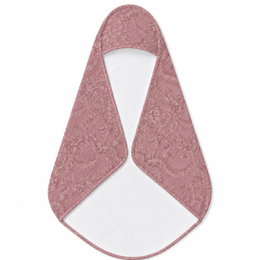 Rose Damask hooded baby towel wrapped around a baby