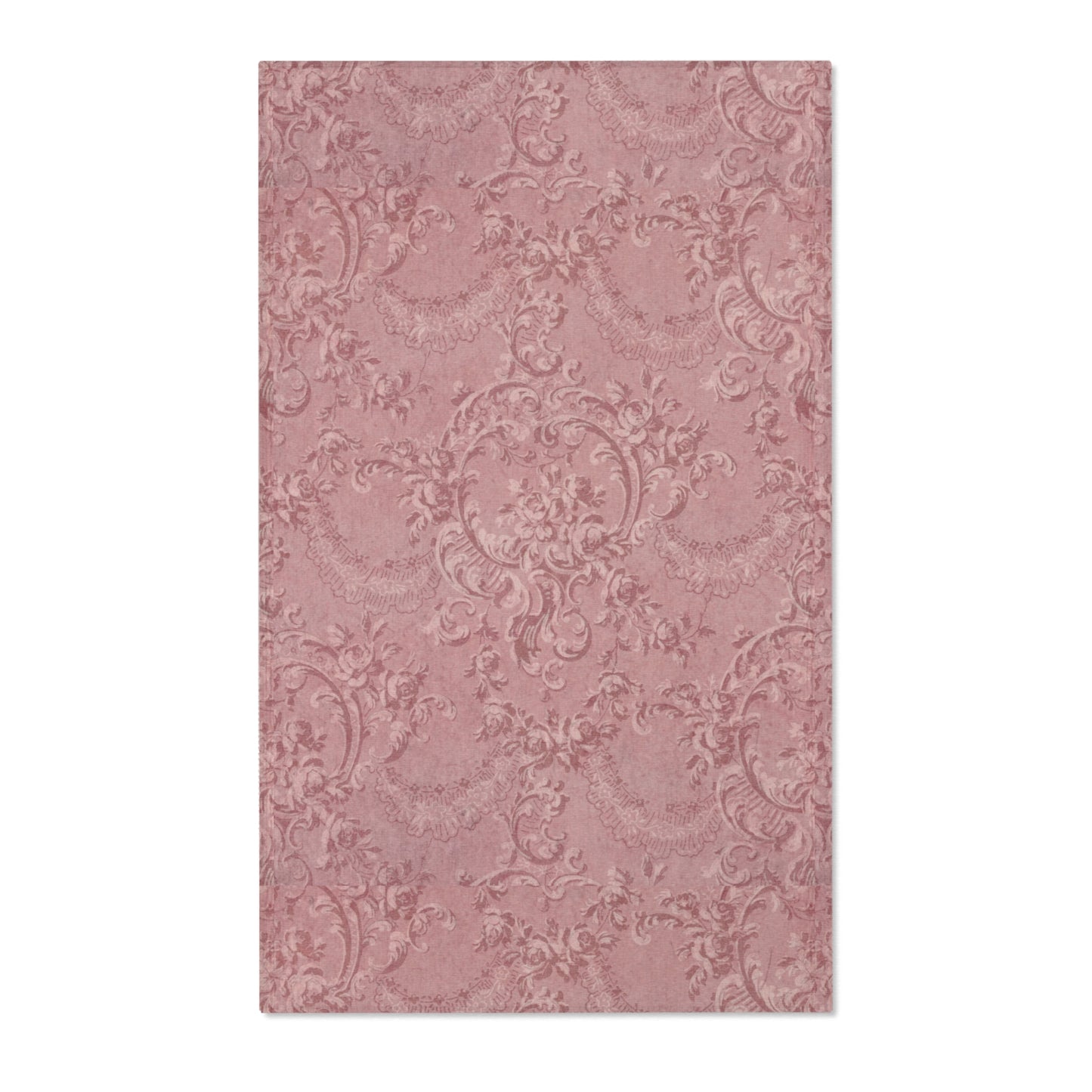 Vintage damask nursery area rug in tonal dusty rose