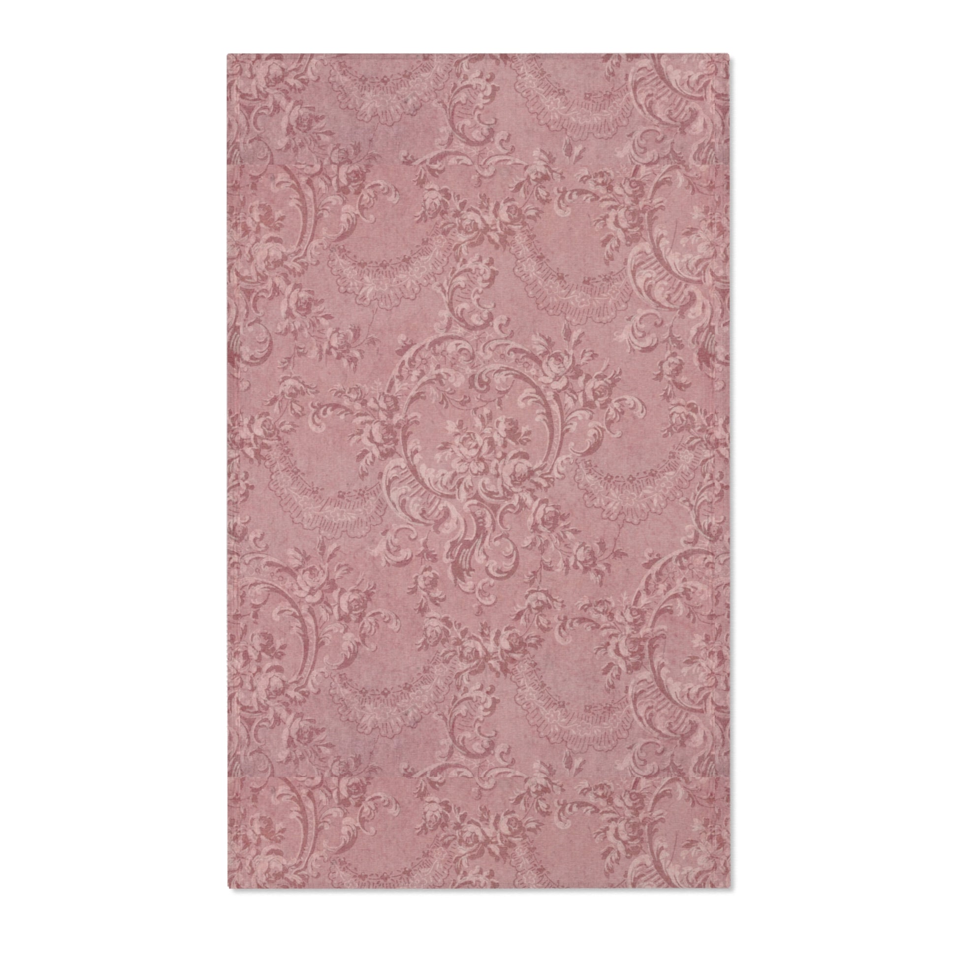 Vintage damask nursery area rug in tonal dusty rose