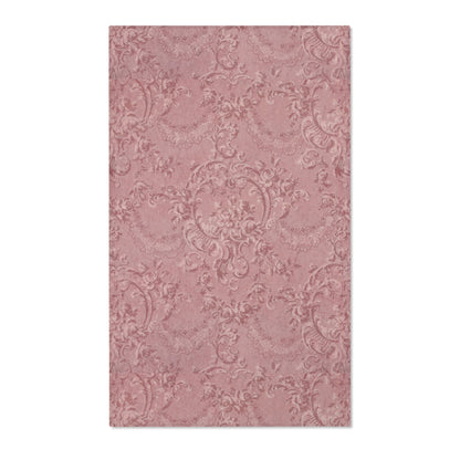 Vintage damask nursery area rug in tonal dusty rose
