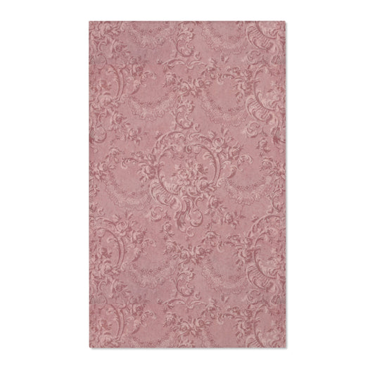 Vintage damask nursery area rug in tonal dusty rose