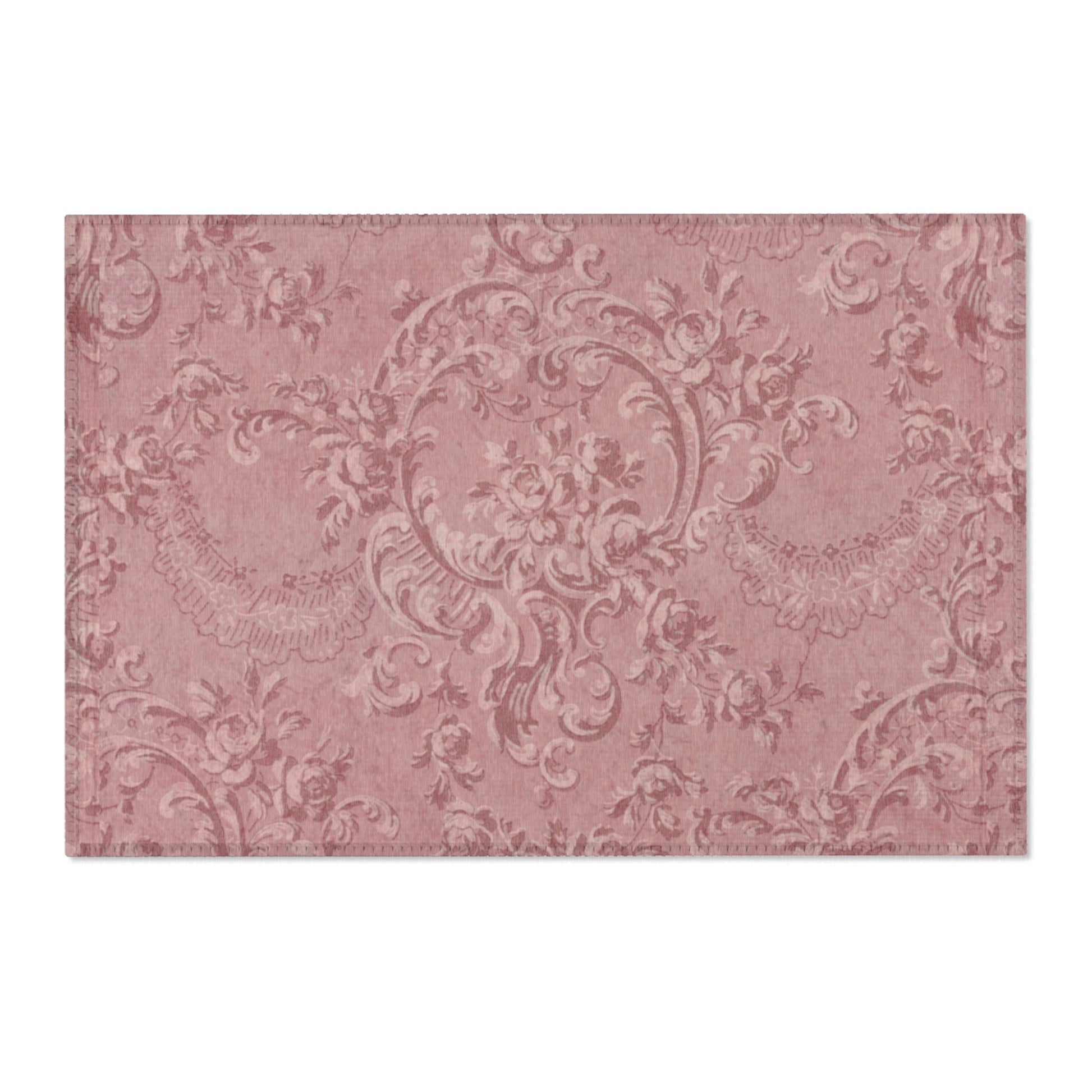 Rose Damask area rug shown in landscape orientation