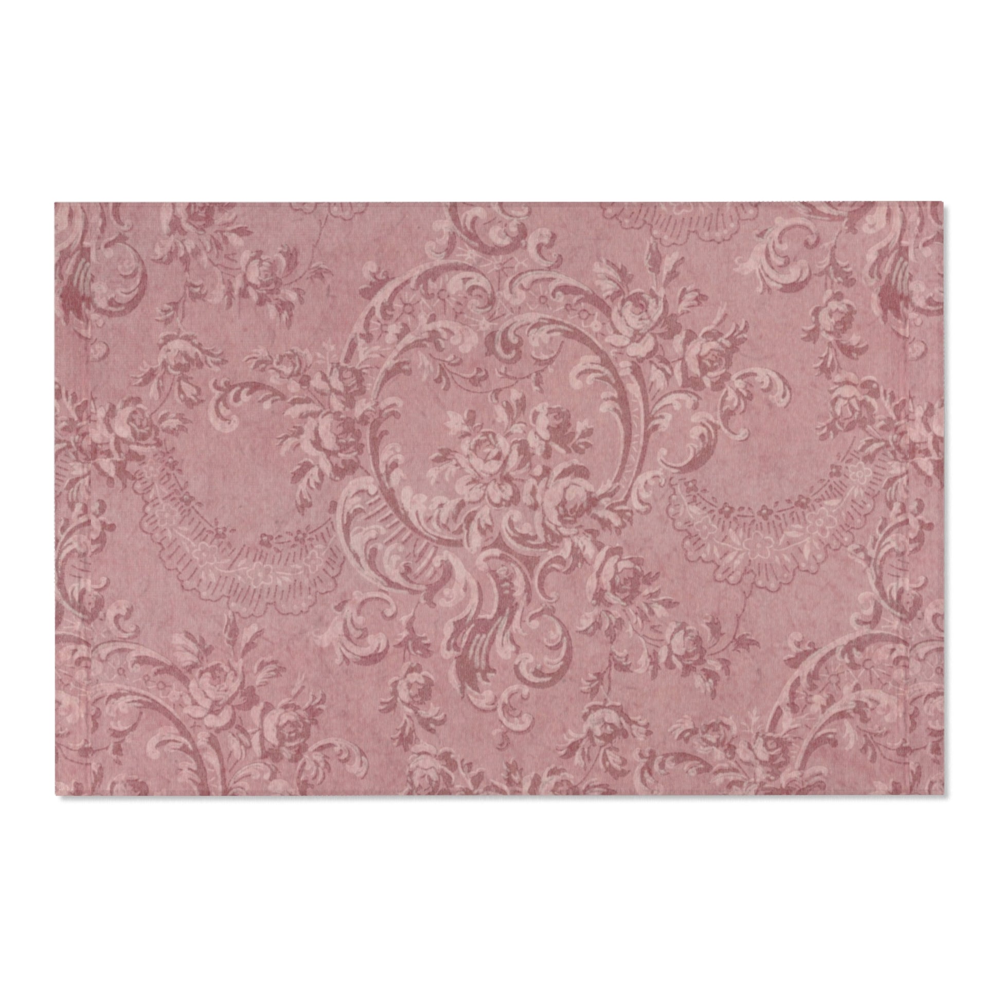 Low pile nursery rug in tonal dusty rose damask