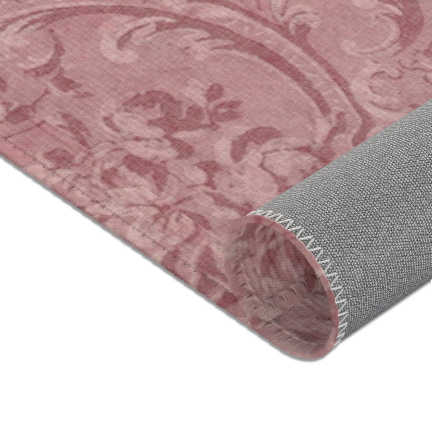 Corner detail of the Rose Damask nursery area rug