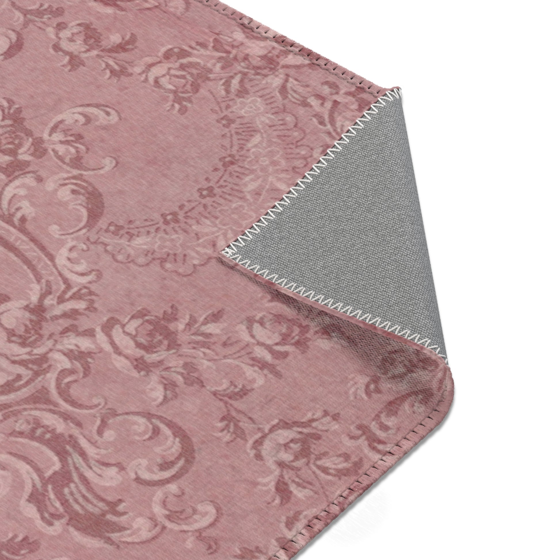 Rose Damask nursery rug pattern shown flat