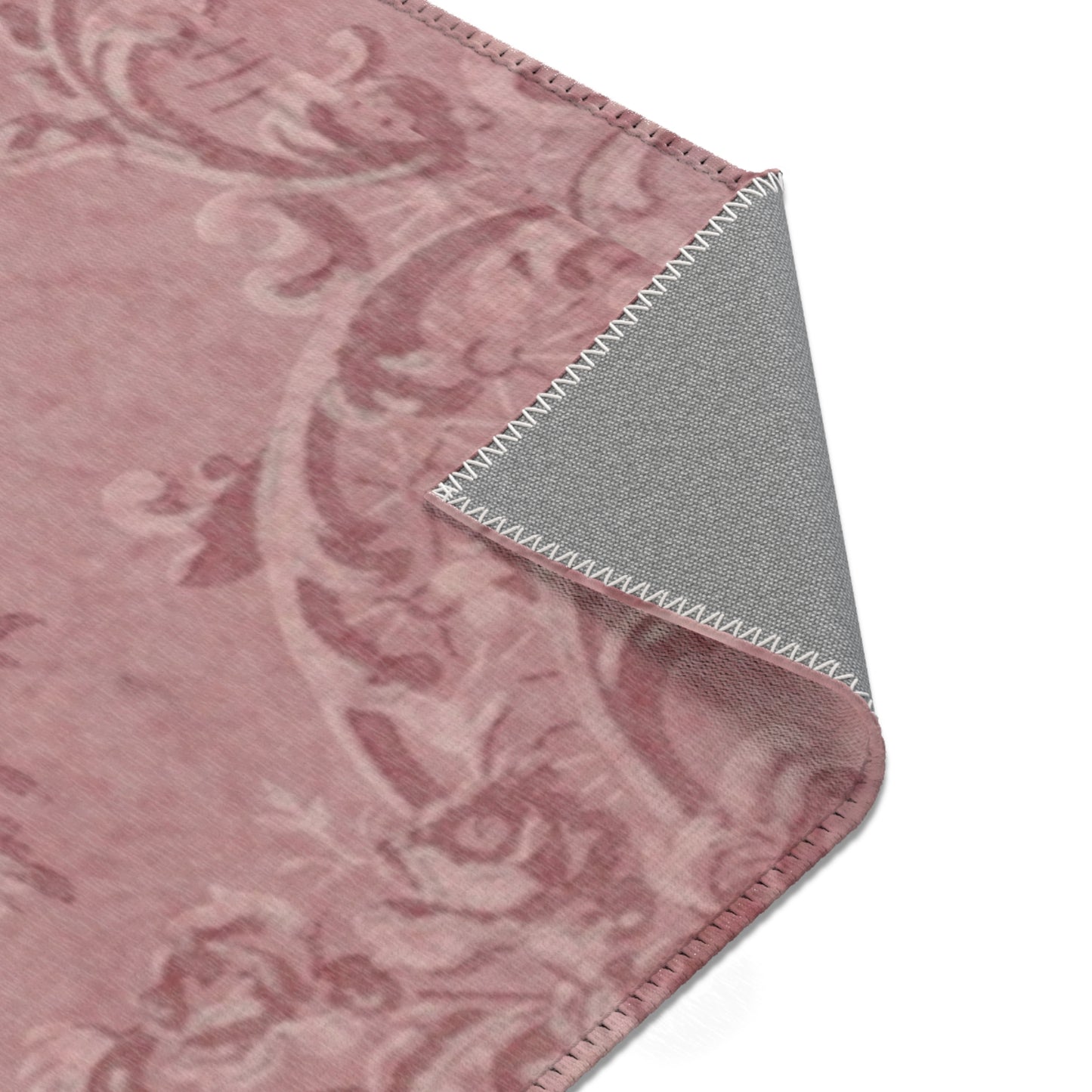 Rose Damask rug print detail in dusty rose