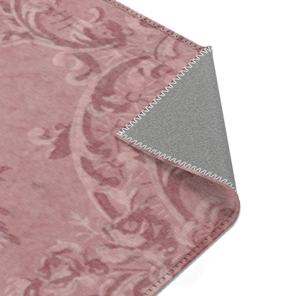 Rose Damask rug print detail in dusty rose