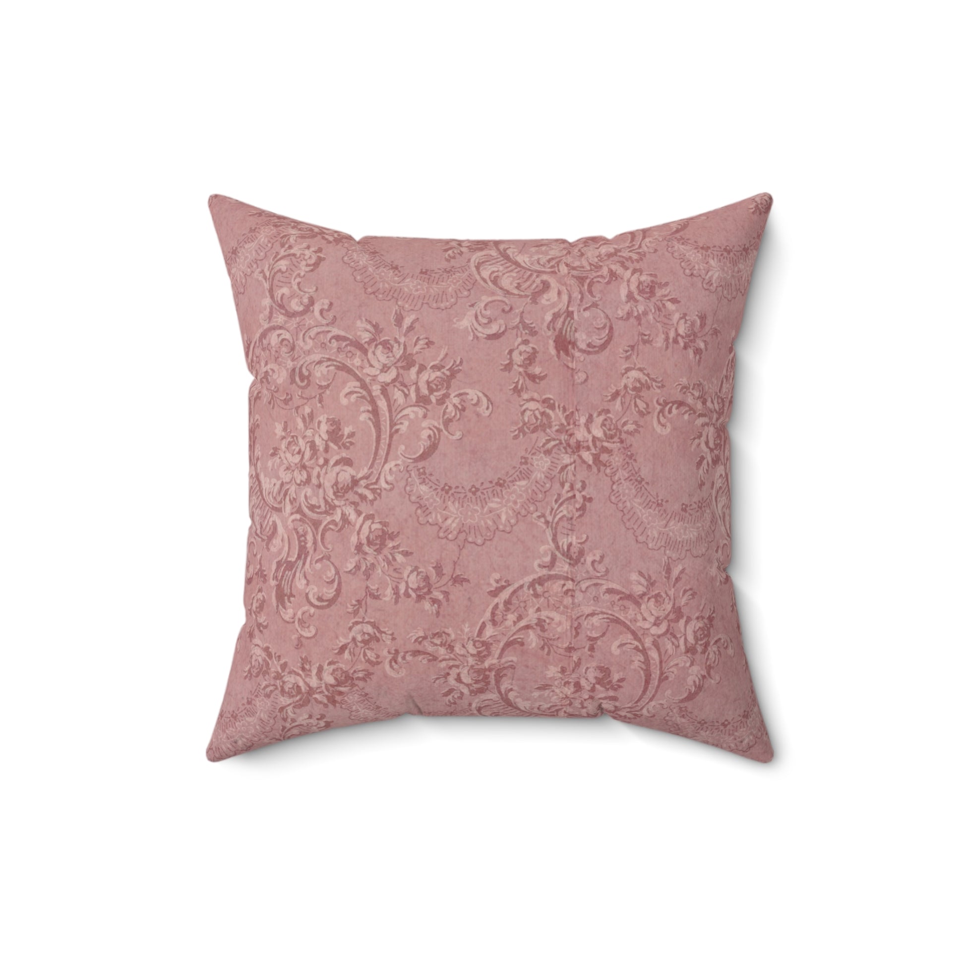 Faux suede nursery pillow in tonal dusty rose damask