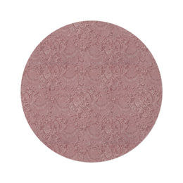 Rose Damask round nursery rug on a baby room floor