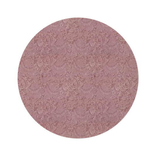 Rose Damask round nursery rug on a baby room floor