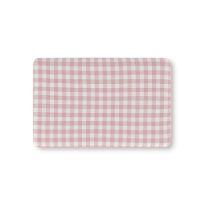 Rose Gingham fitted crib sheet on a nursery crib mattress
