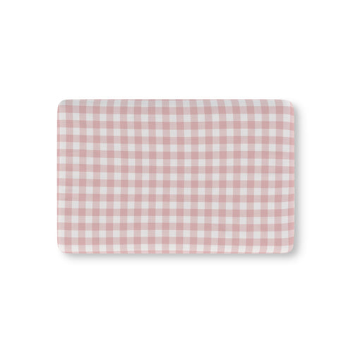 Rose Gingham fitted crib sheet on a nursery crib mattress