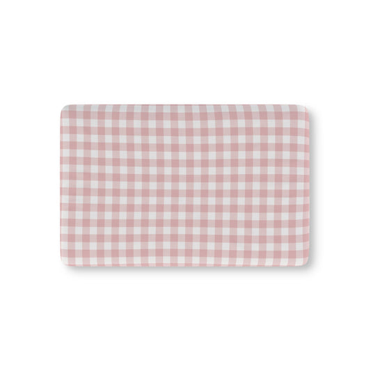 Rose Gingham fitted crib sheet on a nursery crib mattress