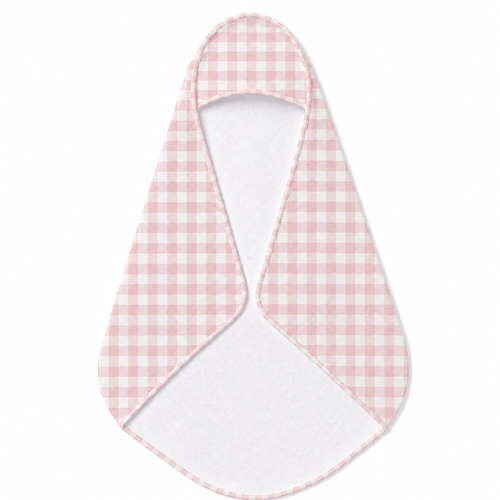 Rose Gingham hooded baby towel wrapped around a baby