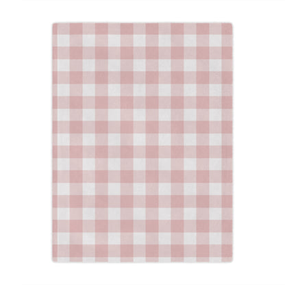 Minky baby blanket in a dusty rose and white check