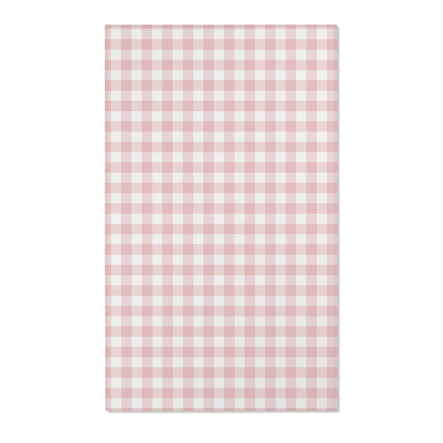 Dusty rose and white gingham check nursery area rug